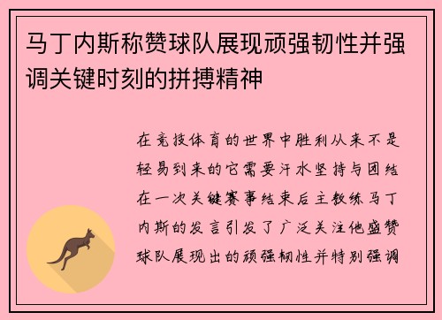 马丁内斯称赞球队展现顽强韧性并强调关键时刻的拼搏精神